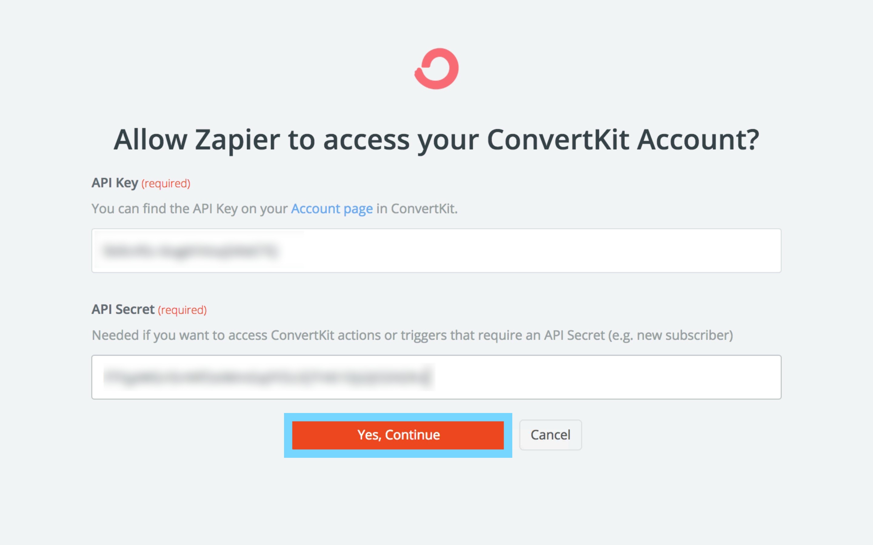 ConvertKitのAPI KeyとAPI Secretを入力する