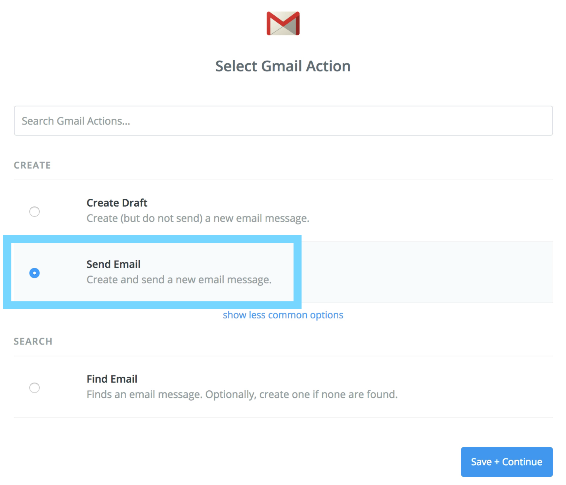 「Select Gmail Action」でアクションを選択する