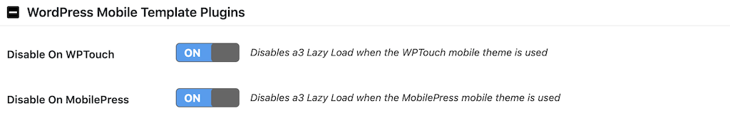 a3 Lazy LoadのWordPress Mobile Template Pluginsの設定