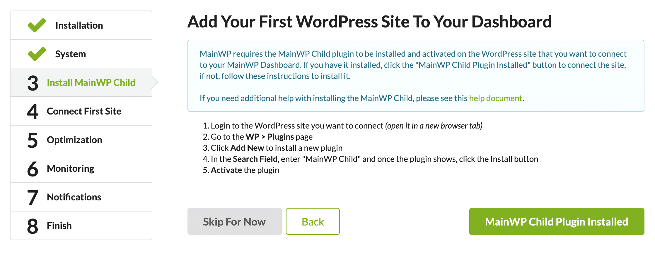 Add Your First WordPress Site To Your Dashboard