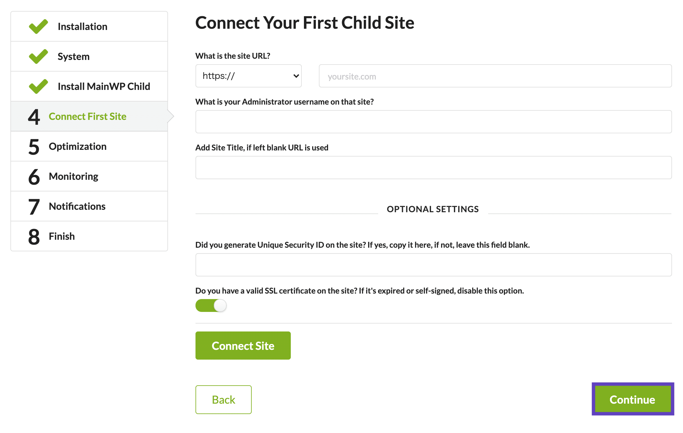 Connect Your First Child Site